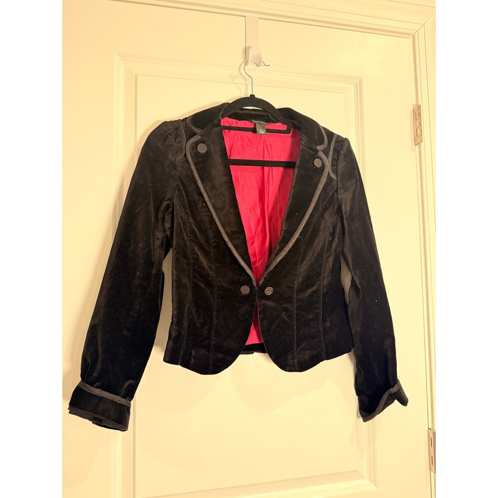 White House Black Market Black Velvet Military Blazer Pink Lining Size 4